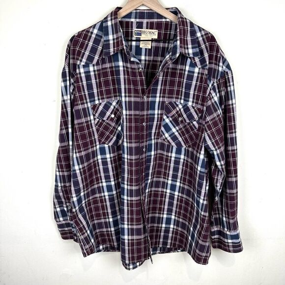 Big Mac Vintage Red Plaid Pearl‎ Snap Long Sleeve Shirt Men’s XXL - Picture 1 of 7